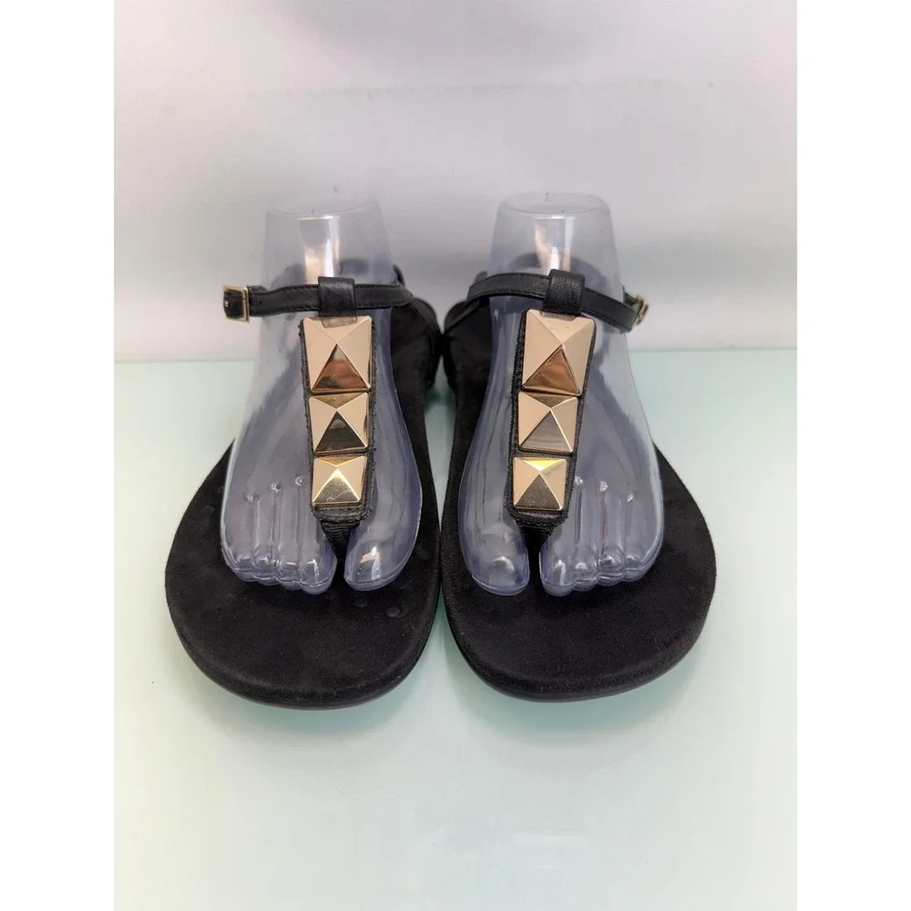 Vionic Thong Sandals Women 11 Black Gold Studded Y2K Minimalist Quiet Luxury - Picture 3 of 11